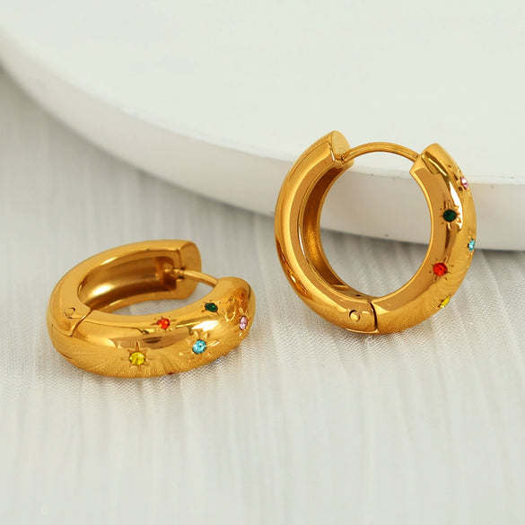 Wholesale 316L Stainless Steel Colored Diamond Ear Ring Retro Geometric Ushape Electroplated For Women