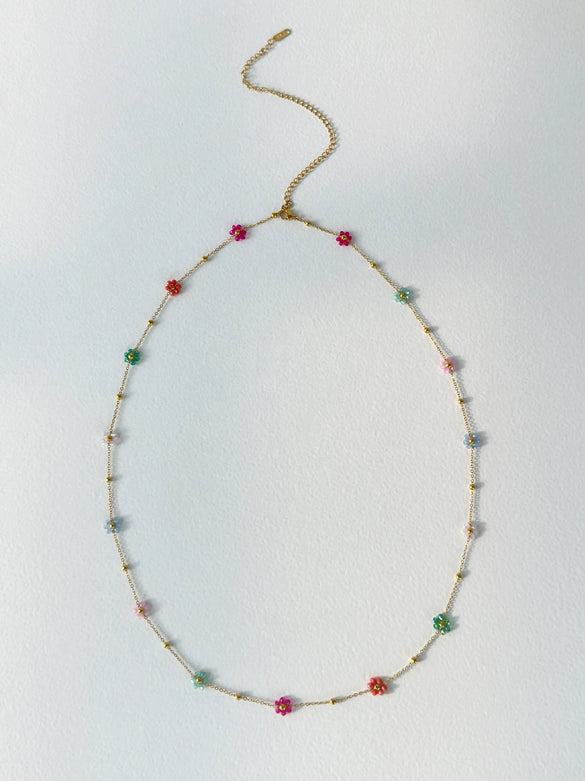 Wholesale Titanium Steel Colorful Pink Flower Drop Shape Necklace Waist Chain Anklet Set