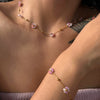 Wholesale Titanium Steel Colorful Pink Flower Drop Shape Necklace Waist Chain Anklet Set