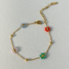 Wholesale Titanium Steel Colorful Pink Flower Drop Shape Necklace Waist Chain Anklet Set