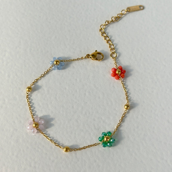 Wholesale Titanium Steel Colorful Pink Flower Drop Shape Necklace Waist Chain Anklet Set
