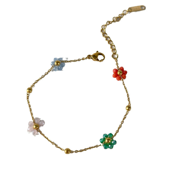 Wholesale Titanium Steel Colorful Pink Flower Drop Shape Necklace Waist Chain Anklet Set