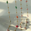 Wholesale Titanium Steel Colorful Pink Flower Drop Shape Necklace Waist Chain Anklet Set