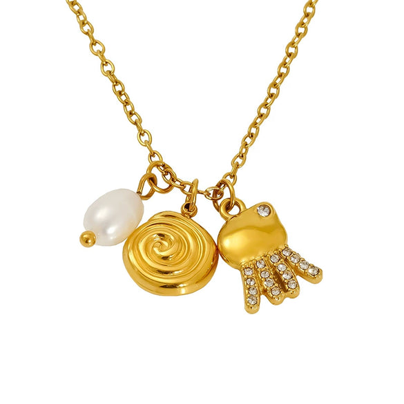 Wholesale Titanium Steel Conch Necklace With Animal Zodiac Pendant Electroplating Design Cross Chain For Women