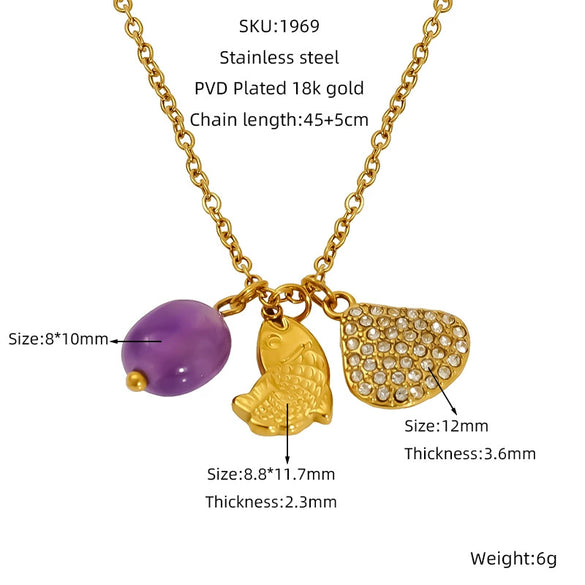 Wholesale Titanium Steel Conch Necklace With Animal Zodiac Pendant Electroplating Design Cross Chain For Women
