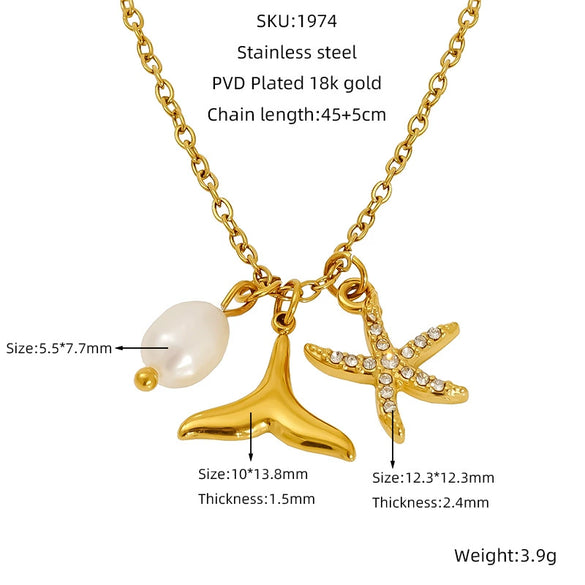 Wholesale Titanium Steel Conch Necklace With Animal Zodiac Pendant Electroplating Design Cross Chain For Women