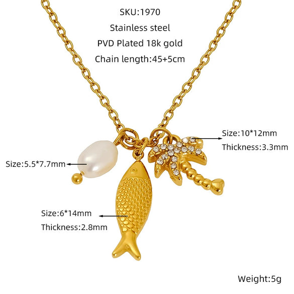 Wholesale Titanium Steel Conch Necklace With Animal Zodiac Pendant Electroplating Design Cross Chain For Women