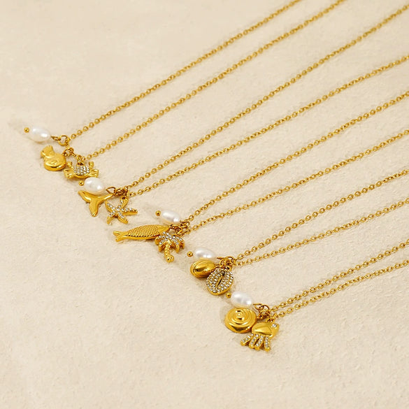 Wholesale Titanium Steel Conch Necklace With Animal Zodiac Pendant Electroplating Design Cross Chain For Women