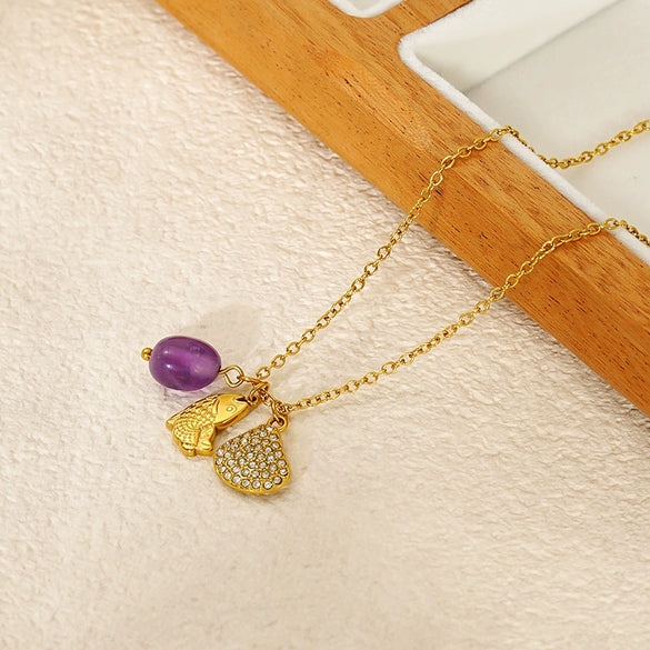 Wholesale Titanium Steel Conch Necklace With Animal Zodiac Pendant Electroplating Design Cross Chain For Women