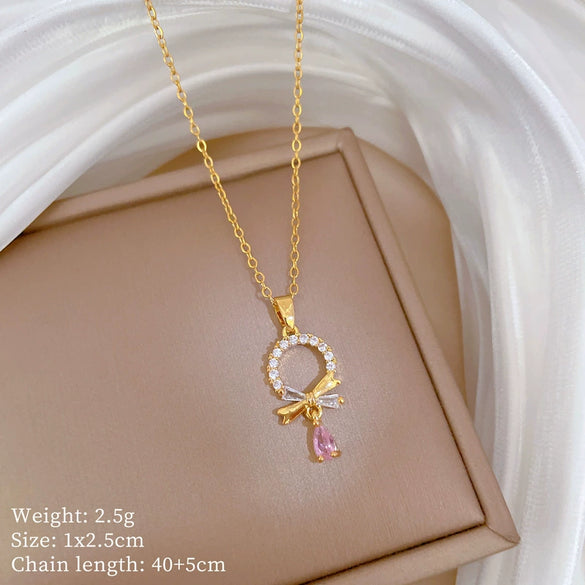 Wholesale Titanium Steel Copper Microinlay Geometric Minimalist Necklace Unisex With Real Gold Electroplating And Diamond Design