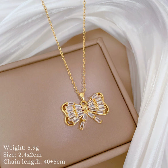 Wholesale Titanium Steel Copper Microinlay Geometric Minimalist Necklace Unisex With Real Gold Electroplating And Diamond Design