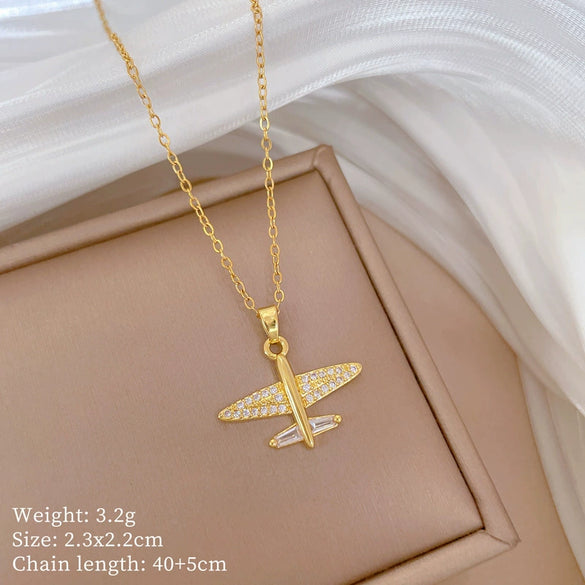 Wholesale Titanium Steel Copper Microinlay Geometric Minimalist Necklace Unisex With Real Gold Electroplating And Diamond Design