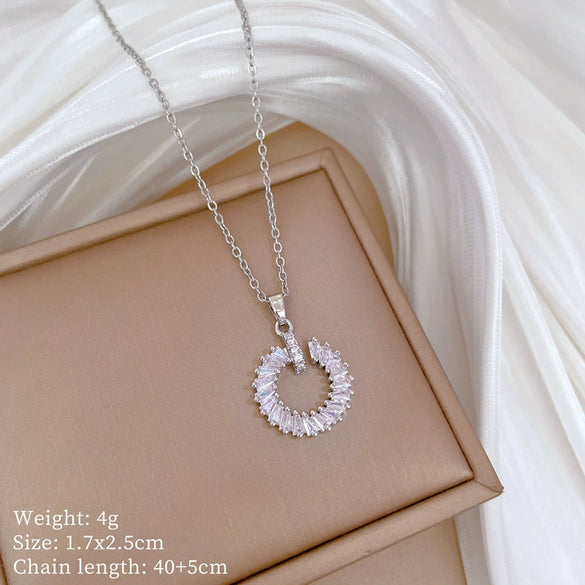 Wholesale Titanium Steel Copper Microinlay Geometric Minimalist Necklace Unisex With Real Gold Electroplating And Diamond Design