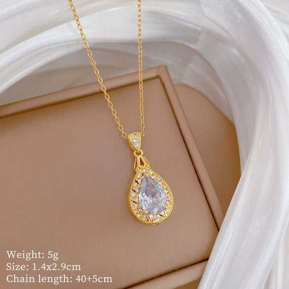 Wholesale Titanium Steel Copper Microinlay Geometric Minimalist Necklace Unisex With Real Gold Electroplating And Diamond Design