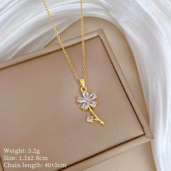 Wholesale Titanium Steel Copper Microinlay Geometric Minimalist Necklace Unisex With Real Gold Electroplating And Diamond Design