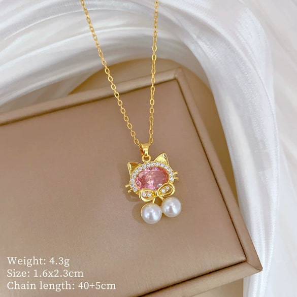 Wholesale Titanium Steel Copper Microinlay Geometric Minimalist Necklace Unisex With Real Gold Electroplating And Diamond Design