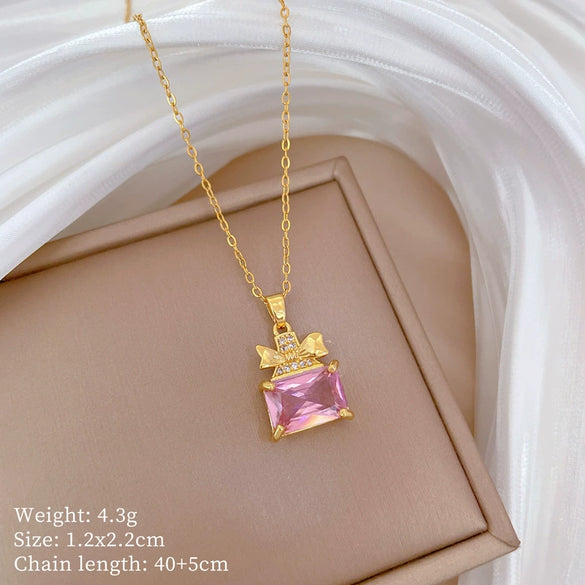 Wholesale Titanium Steel Copper Microinlay Geometric Minimalist Necklace Unisex With Real Gold Electroplating And Diamond Design