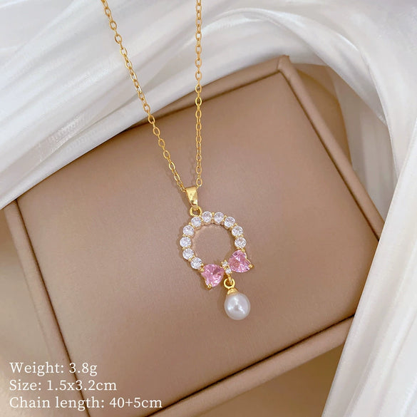 Wholesale Titanium Steel Copper Microinlay Geometric Minimalist Necklace Unisex With Real Gold Electroplating And Diamond Design