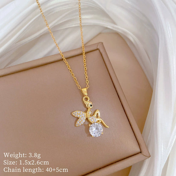 Wholesale Titanium Steel Copper Microinlay Geometric Minimalist Necklace Unisex With Real Gold Electroplating And Diamond Design