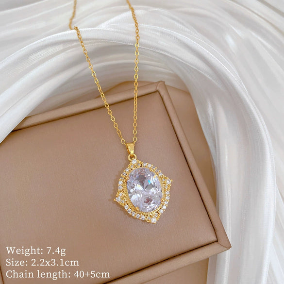 Wholesale Titanium Steel Copper Microinlay Geometric Minimalist Necklace Unisex With Real Gold Electroplating And Diamond Design