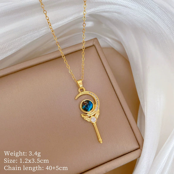 Wholesale Titanium Steel Copper Microinlay Geometric Minimalist Necklace Unisex With Real Gold Electroplating And Diamond Design