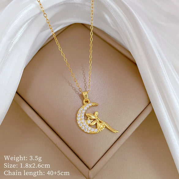 Wholesale Titanium Steel Copper Microinlay Geometric Minimalist Necklace Unisex With Real Gold Electroplating And Diamond Design