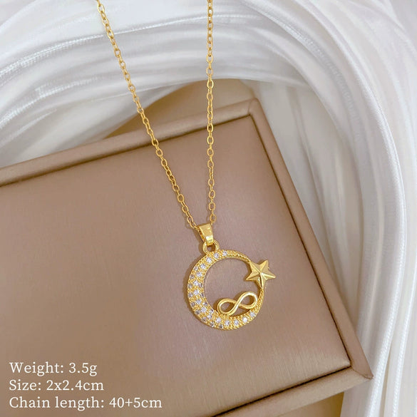 Wholesale Titanium Steel Copper Microinlay Geometric Minimalist Necklace Unisex With Real Gold Electroplating And Diamond Design