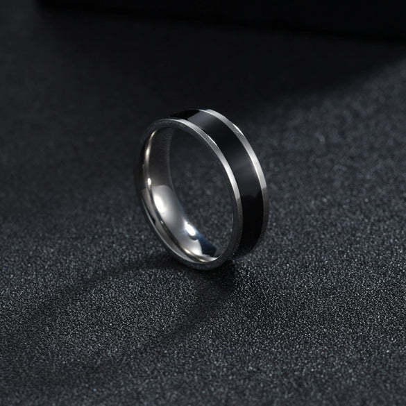 Wholesale Titanium Steel Couple Ring With Dripping Oil Design And Electroplating Treatment