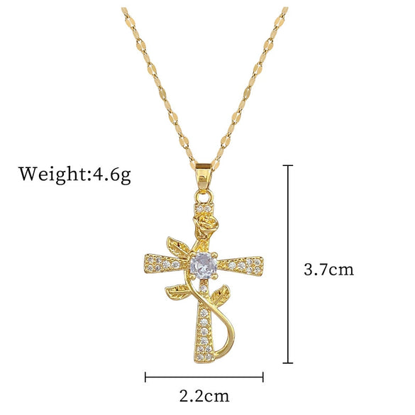 Wholesale Titanium Steel Cross Flower Necklace With Zirconium For Women Cartoon Style Geometric Pattern