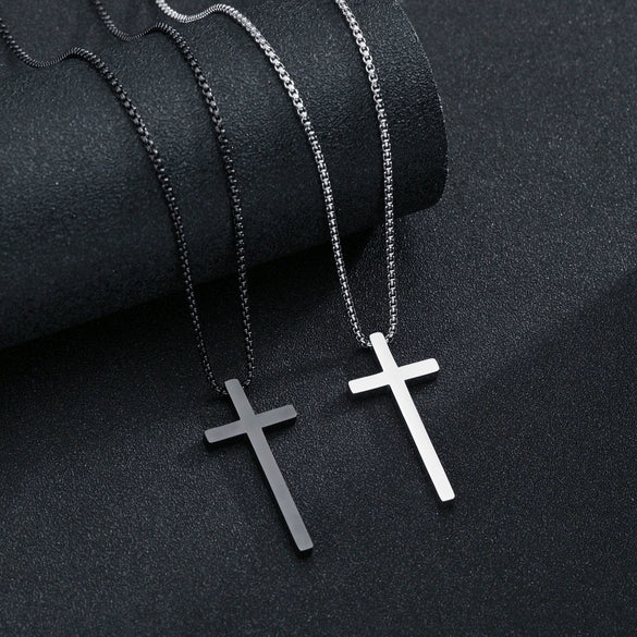 Wholesale Titanium Steel Cross Necklace With Geometric Pendant And Pearl Chain Electroplated
