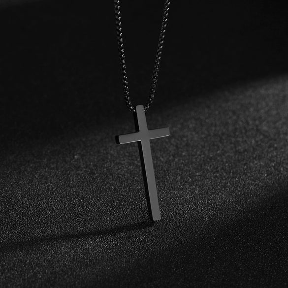 Wholesale Titanium Steel Cross Necklace With Geometric Pendant And Pearl Chain Electroplated