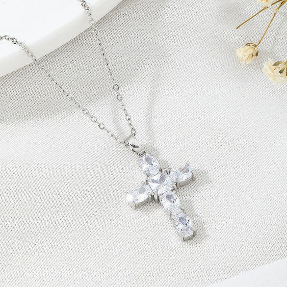 Wholesale Titanium Steel Cross Ochain Necklace For Women With Inlaid Zircon And Geometric Design
