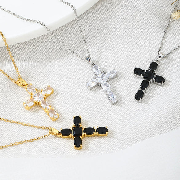 Wholesale Titanium Steel Cross Ochain Necklace For Women With Inlaid Zircon And Geometric Design