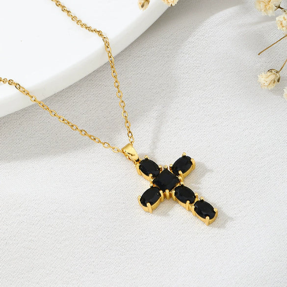 Wholesale Titanium Steel Cross Ochain Necklace For Women With Inlaid Zircon And Geometric Design