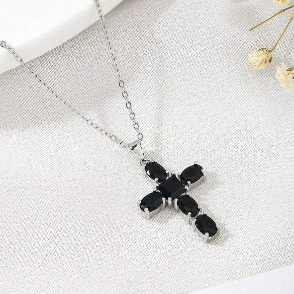 Wholesale Titanium Steel Cross Ochain Necklace For Women With Inlaid Zircon And Geometric Design