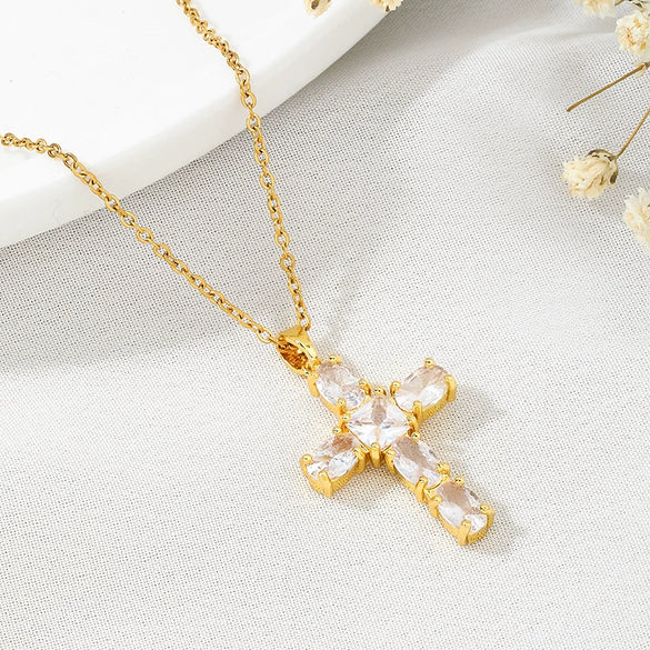 Wholesale Titanium Steel Cross Ochain Necklace For Women With Inlaid Zircon And Geometric Design