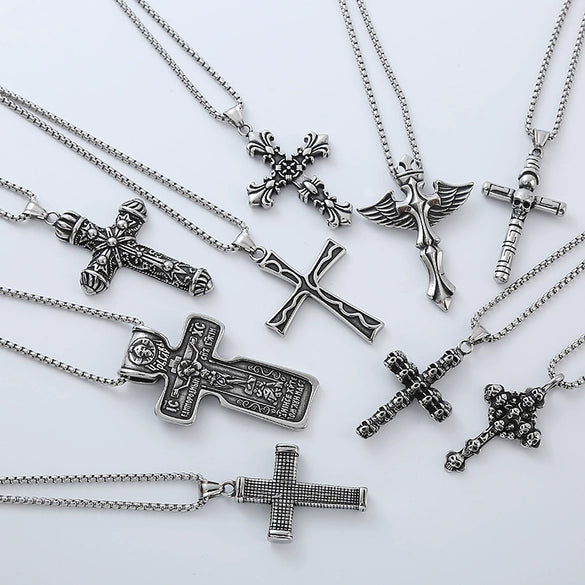 Wholesale Titanium Steel Cross Pendant Necklace Geometric Punk Hiphop Style With Polishing