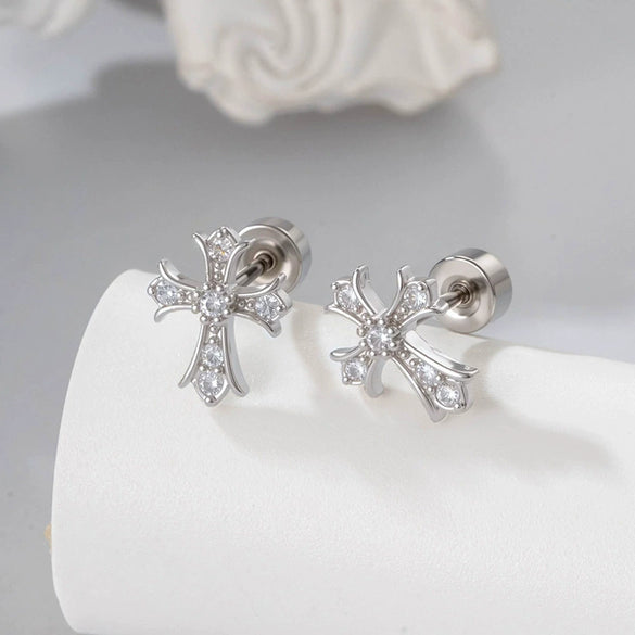 Wholesale Titanium Steel Cross Zircon Set Earrings For Unisex