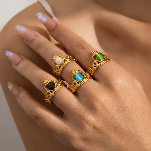 Wholesale Titanium Steel Crown Heart Shape Ring With 18K Gold Plating For Women