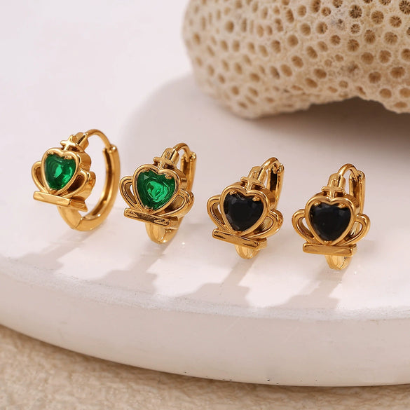 Wholesale 316L Stainless Steel Crown Love Earrings 18K Gold Plated Fashion Style