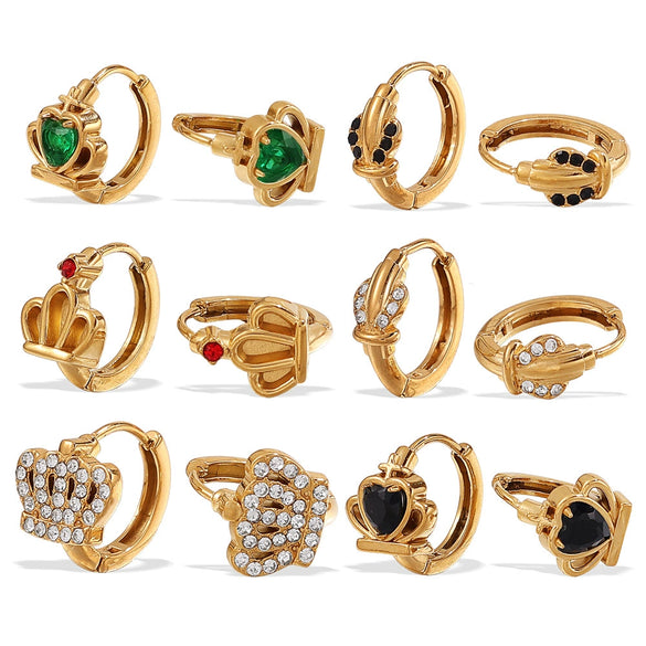 Wholesale 316L Stainless Steel Crown Love Earrings 18K Gold Plated Fashion Style