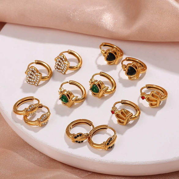 Wholesale 316L Stainless Steel Crown Love Earrings 18K Gold Plated Fashion Style