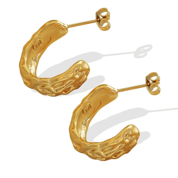 Wholesale 316L Stainless Steel Cshaped Earrings With 18K Gold Plated Retro And Elegant Personality Style