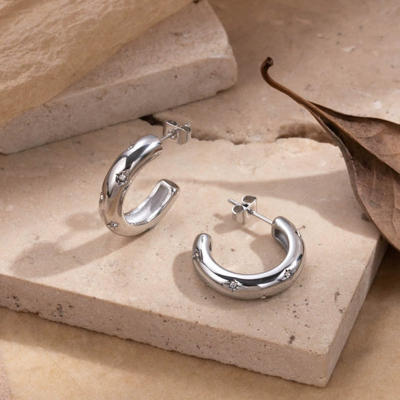 Wholesale Titanium Steel Cshaped Earrings With Micro Diamond Electroplating Niche Style And Letters Numbers Text Pattern For Women