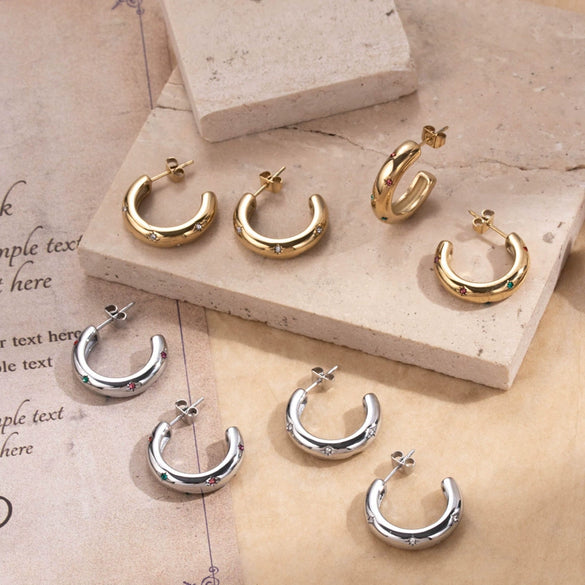 Wholesale Titanium Steel Cshaped Earrings With Micro Diamond Electroplating Niche Style And Letters Numbers Text Pattern For Women