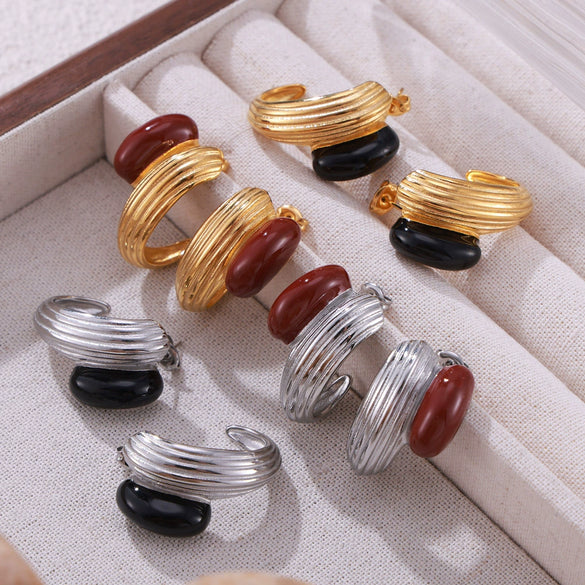 Wholesale Titanium Steel Cshaped Electroplated Geometric Personality Retro Style Earrings For Women