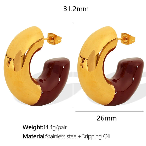 Wholesale 316L Stainless Steel Cshaped Glue Earrings And Ring Electroplated For Women
