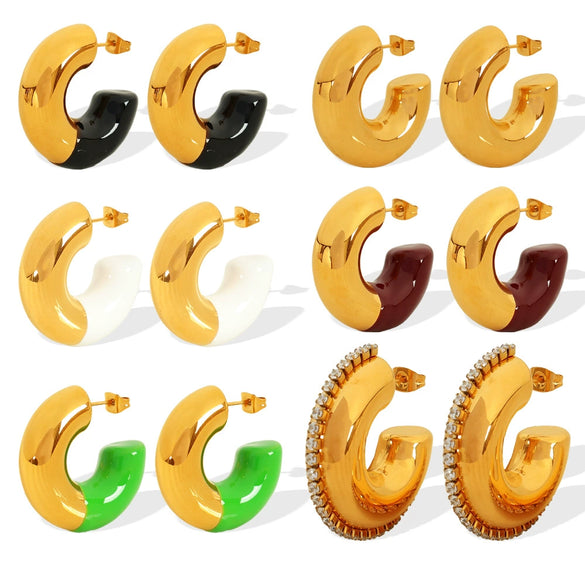 Wholesale 316L Stainless Steel Cshaped Glue Earrings And Ring Electroplated For Women