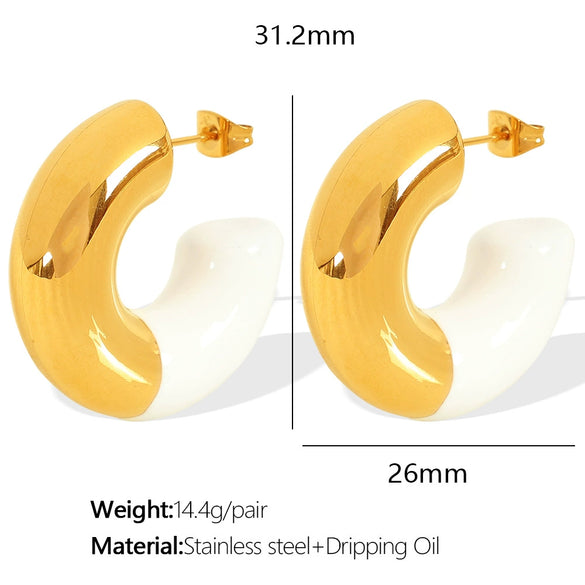 Wholesale 316L Stainless Steel Cshaped Glue Earrings And Ring Electroplated For Women