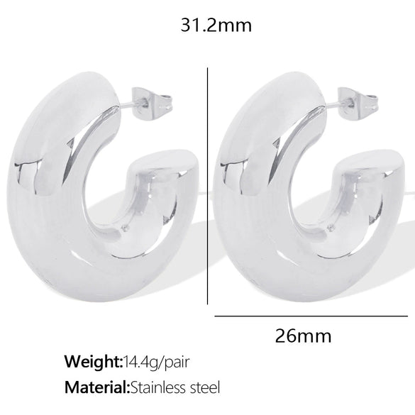 Wholesale 316L Stainless Steel Cshaped Glue Earrings And Ring Electroplated For Women